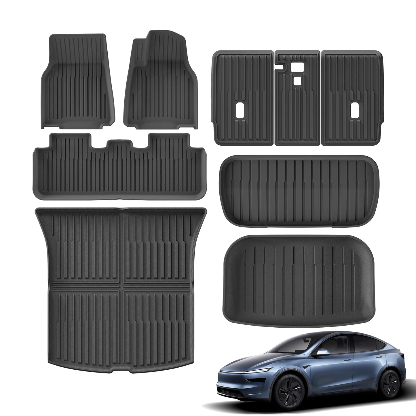 LUCKEASY Floor Mats RHD for Tesla Model Y 5seats Juniper Launch 2025 2026 TPE Cargo Liner Trunk Mats Backrest Pad Protection